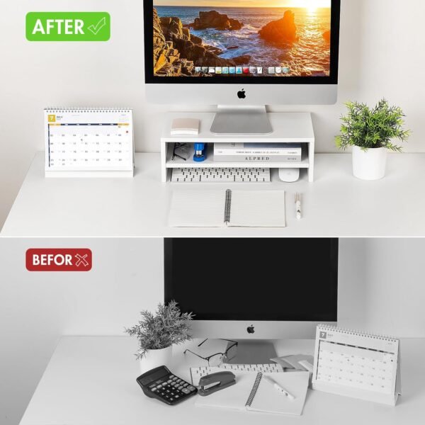 2 Tier Monitor Stand and Desk Organizer - White