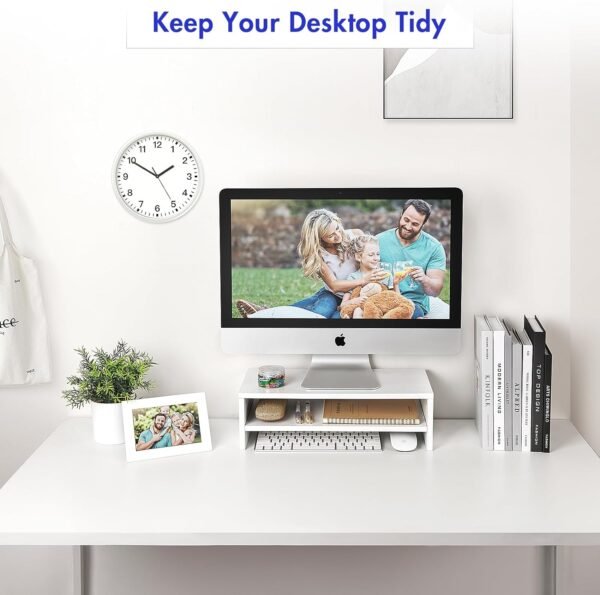 2 Tier Monitor Stand and Desk Organizer - White
