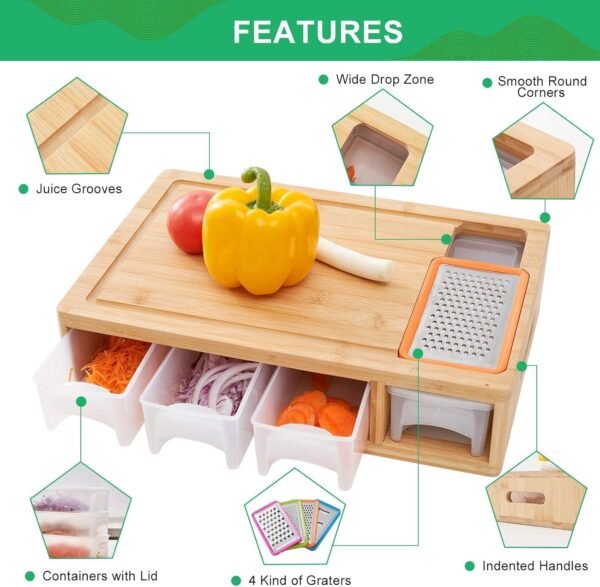Three drawers Bamboo Choppinng Board - Fine Living