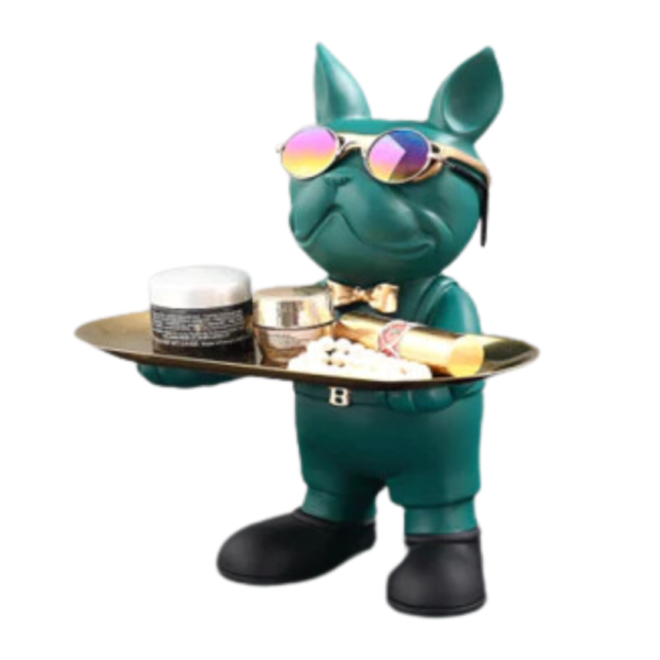 Standing Bulldog Butler With Tray - Green