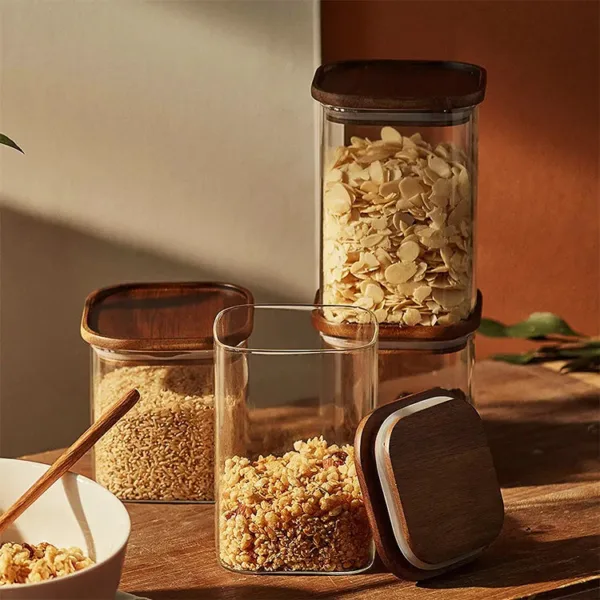 Pristine Bamboo Lid Glass Jar XL 1L Fine Living