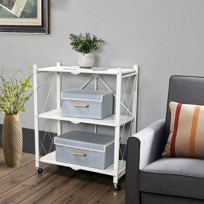 Fine Living Foldable Storage Rack – White Metal | 3 Layer