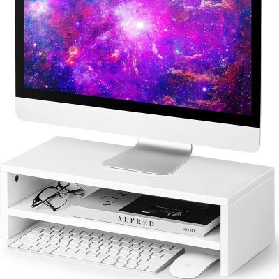 Best 2 Tier Monitor Stand | Desk Organizer | White