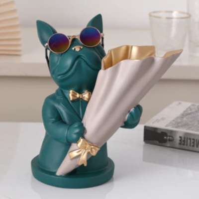 Best Bulldog Vase | Green | Stylish Resin Decor