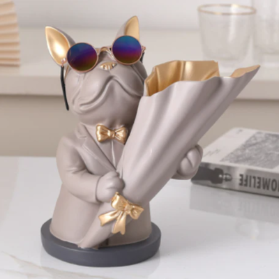 Best Bulldog Vase | Grey | Stylish Resin Decor